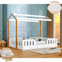 Cama com Colchão D28 Montessoriana Casal Infantil Ágatha Branco/amêndoa Incluso Luminária Cama com Colchão D28 Montessoriana Casal Infantil Ágatha Branco/amêndoa Incluso Luminária