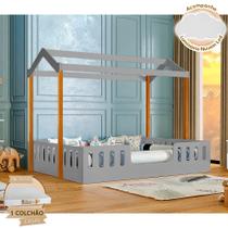 Cama com Colchão D28 Montessoriana Casal Infantil Ágatha Cinza e Amêndoa Incluso Luminária Cama com Colchão D28 Montessoriana Casal Infantil Ágatha Cinza e Amêndoa Incluso Luminária