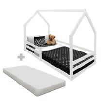 Cama Com Colchão Infantil Montessoriana Casinha Em Madeira Maciça Branco Amore Shop JM