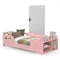 Cama com colchão Infantil Montessoriana Para Quarto De Criança Com Nicho Sapateira Menina Feminina Baixa Aconchego Rosa