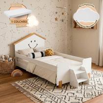 Cama com Colchão Juvenil Smile Infantil Alegra Branca e Amêndoa + Luminária Led Cama com Colchão Juvenil Smile Infantil Alegra Branca e Amêndoa + Luminária Led
