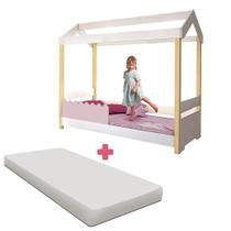 Cama Com Colchão Solteiro Casinha Montessoriana Branco Rosê