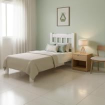 Cama com Colchão Solteiro em Madeira Maciça Reforçada Branco Repleta