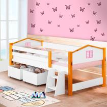 Cama Com Escadinha E 2 Baús Solteiro Branco Rosa Elza Divaloto