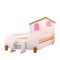 Cama Com Escadinha Infantil Branco Rosa Belíssima Divaloto