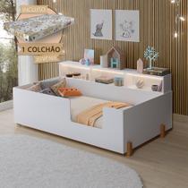 Cama Criança Infantil Montessoriana Juvenil Doçura Com Nicho Branca + Colchão