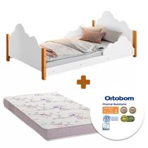 Cama De Bebê Com Colchão Ortobom Infantil Montessoriana Grade Nuvem Branco Cloud Shop JM