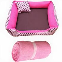 cama de cachorro cama Grande 70x70cm cama pra cachorro até 15kg + manta ( rosa bolinhas ) - gv enxovais
