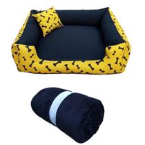 cama de cachorro cama pet médio + mantinha pet cama 60x60cm ( amarela )