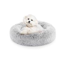 Cama de cachorro FluffyDream Donut, pele de pelúcia calmante para cães, cinza