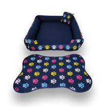 cama de cachorro grande cama para pet cama retangular azul marinho +tapete para comedouros