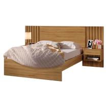 Cama de Casal 100% MDF Com Mesa de Cabeceira 2 Gavetas e 2 Nichos Camarú - Zara - Robel Móveis