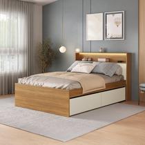 Cama de Casal 4 Gavetas e Cabeceira Nicho com Led 100% MDF Aurora Yescasa Cama de Casal 4 Gavetas e Cabeceira Nicho com Led 100% MDF Aurora Yescasa