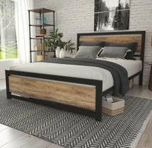 Cama de casal aço/ferro/mdf estilo industrial mobbili ca-02