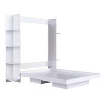 Cama de Casal Articulável Vertical Branca com Estantes Laterais MDP Vancouver Art In Móveis Cama de Casal Articulável Vertical Branca com Estantes Laterais MDP Vancouver Art In Móveis