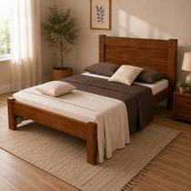 Cama de Casal Box Lara Madeira Maciça Vintage Retrô Reforçada Alta Qualidade Castanho - MAIS MADEIRA Cama de Casal Box Lara Madeira Maciça Vintage Retrô Reforçada Alta Qualidade Castanho - MAIS MADEIRA