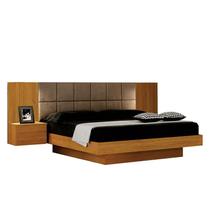 Cama de Casal Braga Queen Size com Criado e Cabeceira Cinamomo Joli Camurça Leifer Móveis