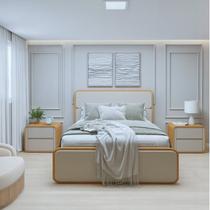 Cama de Casal com 2 Mesas de Cabeceiras Loop Marrom Cama de Casal com 2 Mesas de Cabeceiras Loop Marrom