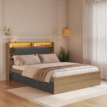 Cama de Casal com 6 Gavetas e Cabeceira LED Genebra Cama de Casal com 6 Gavetas e Cabeceira LED Genebra
