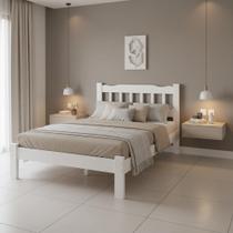 Cama de Casal com Colchão Perola em Madeira Maciça Branco Repleta