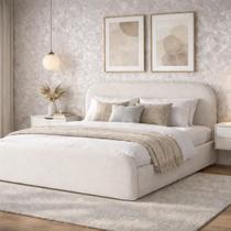 Cama de Casal Estofada Valentina 1.40m Para Quarto Design Moderno e Luxuoso Tecido Linho e Boucle