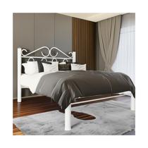 Cama de Casal Luxo de Ferro Com Cabeceira Branca E Estrado Em Madeira Pinus
