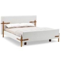 Cama de Casal MH-6017 Herval Estofado Casal Colchão 158 cm Madeira Maciça Off White Detalhe Marrom B