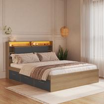 Cama de Casal Queen com 6 Gavetas Cabeceira com LED Genebra 160cm Cama de Casal Queen com 6 Gavetas Cabeceira com LED Genebra 160cm
