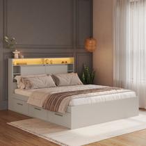Cama de Casal Queen com 6 Gavetas Cabeceira com LED Genebra Cama de Casal Queen com 6 Gavetas Cabeceira com LED Genebra