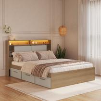 Cama de Casal Queen com 6 Gavetas Cabeceira com Organizador e Ilunimação em LED Genebra Cama de Casal Queen com 6 Gavetas Cabeceira com Organizador e Ilunimação em LED Genebra
