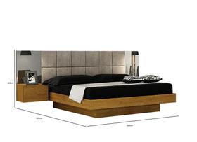 Cama de Casal Queen Size Braga com Criados e Painel Almofadado Joli Camurça Leifer Moveis