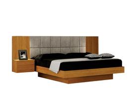 Cama de Casal Queen Size Braga com Mesa de Cabeceira e Painel Almofadado Leifer Moveis