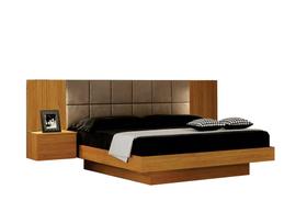 Cama de Casal Queen Size Braga com Mesa de Cabeceira e Painel Almofadado Leifer Moveis