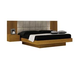 Cama de Casal Queen Size Braga com Mesa de Cabeceira e Painel Almofadado Leifer Moveis