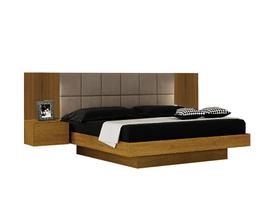 Cama de Casal Queen Size Braga com Mesa de Cabeceira e Painel Almofadado Leifer Moveis Cama de Casal Queen Size Braga com Mesa de Cabeceira e Painel Almofadado Leifer Moveis