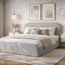Cama de Casal Valentina 1.40m Estofada Linha Alta Tecido Linho ou Boucle Para Quarto