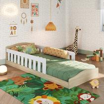 Cama de Chão Montessoriana de Solteiro Linha Encanto Branco/Carvalho