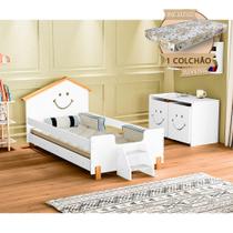 Cama de Criança com Colchão Juvenil Smile Alegra - Branca e Mel Cama de Criança com Colchão Juvenil Smile Alegra - Branca e Mel