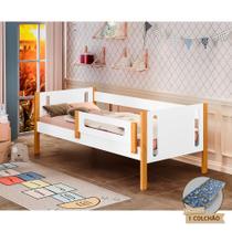 Cama de Criança Infantil Babá Montessoriana com Colchão Mirela com Grade de Proteção - Branco/amêndo