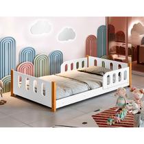 Cama de Criança Infantil Juvenil Camila com Grade de Proteção Branca