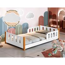 Cama de Criança Infantil Juvenil Camila com Grade de Proteção Branca Luminária Led Cama de Criança Infantil Juvenil Camila com Grade de Proteção Branca Luminária Led