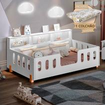 Cama de Criança Infantil Montessoriana com Colchão Juvenil Led e Nicho Nina - Branca