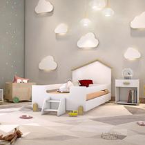 Cama de Criança Infantil Montessoriana com Escadinha Solteiro Ayla - Branca e Natural Cama de Criança Infantil Montessoriana com Escadinha Solteiro Ayla - Branca e Natural