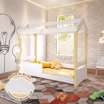 Cama de Criança Infantil Montessoriana Solteiro Led Grade Branca Jhulia - Branco e Natural Acompanha