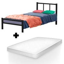 Cama de Ferro Resistente Preto com Colchão Casal - PRIMOART