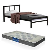 Cama De Ferro Tubular Solteiro 88 Resistente Laís Preto Primoart Com Colchão Probel D20