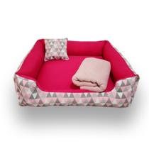 cama de gato ou cachorro até 12kg cama pet médio + mantinha pet cama 60x60cm ( rosa )