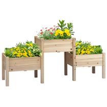 Cama de jardim elevada Outsunny 184x45x80cm Plantador de madeira de 3 caixas