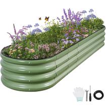 Cama de jardim elevada, pré-fabricada, 244x61x30cm, verde, oval, metal