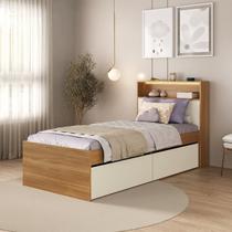Cama de Solteiro 2 Gavetas e Cabeceira Nicho com LED 100% MDF Aurora Yescasa Marrom/Carvalho Hanover/Argila Cama de Solteiro 2 Gavetas e Cabeceira Nicho com LED 100% MDF Aurora Yescasa Marrom/Carvalho Hanover/Argila